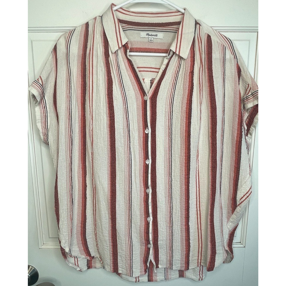 Madewell Women's Central Albee Stripe Button-Down Shirt Sz M Cotton Boho